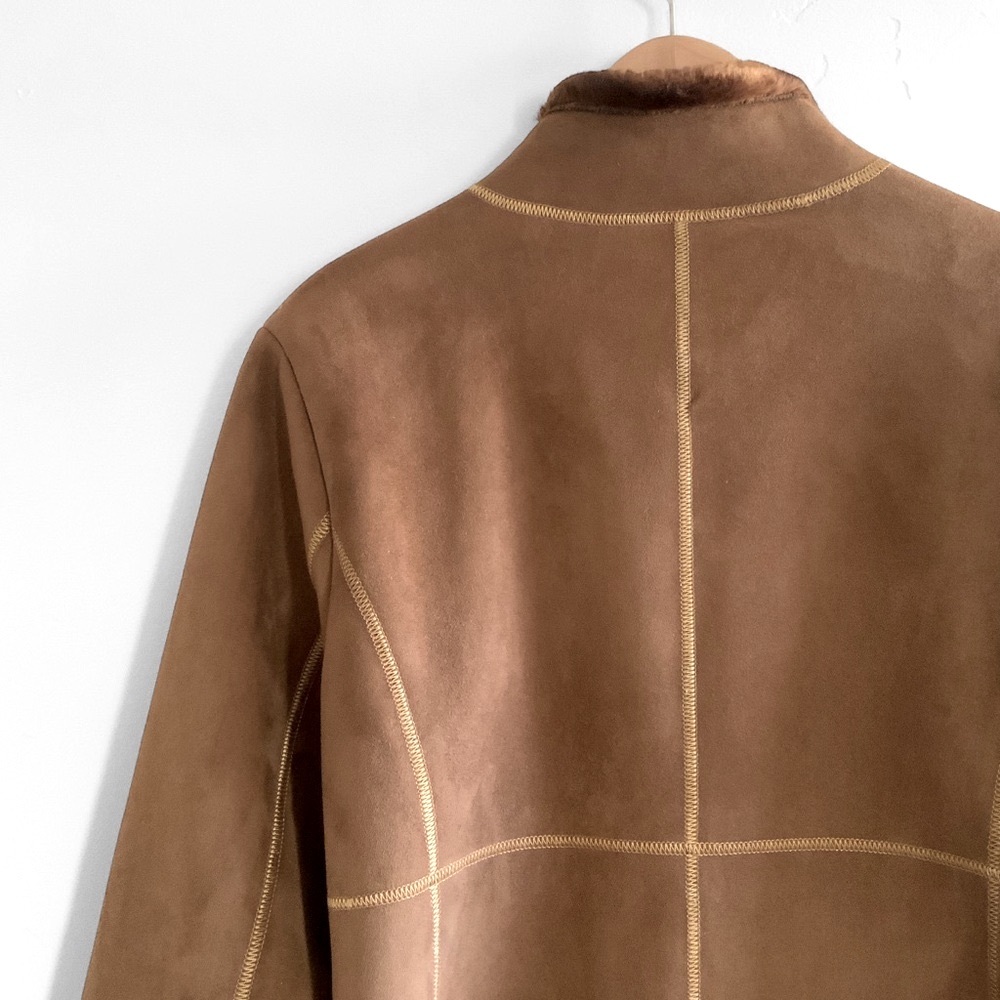 Dennis Basso VTG Faux Suede / Fur Mid-Length Brown Coat Jacket Womens Size Large - Picture 5 of 16